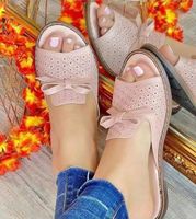 Women's Casual Solid Color Bowknot Sewing Thread Hollow Open Toe Casual Sandals sku image 9