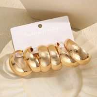 3 Pairs Vintage Style Exaggerated C Shape Round Plating Alloy Gold Plated Silver Plated Hoop Earrings main image 2