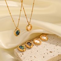 Retro Commute Oval Copper 18k Gold Plated Shell Earrings Necklace In Bulk main image 4