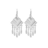 1 Pair Retro Leaf Sector Tassel Plating Hollow Out Inlay Alloy Turquoise Drop Earrings main image 5