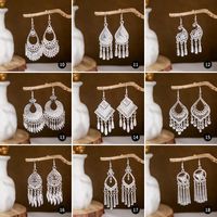 1 Pair Retro Leaf Sector Tassel Plating Hollow Out Inlay Alloy Turquoise Drop Earrings main image 4