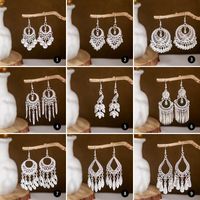 1 Pair Retro Leaf Sector Tassel Plating Hollow Out Inlay Alloy Turquoise Drop Earrings main image 3