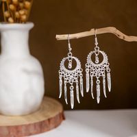 1 Pair Retro Leaf Sector Tassel Plating Hollow Out Inlay Alloy Turquoise Drop Earrings main image 2