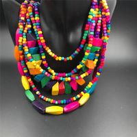 Retro Ethnic Style Colorful Solid Color Wood Beaded Women's Long Necklace main image 3