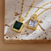 Casual Simple Style Square Titanium Steel Copper Plating Inlay Zircon Pendant Necklace main image 5