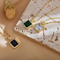Casual Simple Style Square Titanium Steel Copper Plating Inlay Zircon Pendant Necklace main image 1
