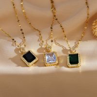 Casual Simple Style Square Titanium Steel Copper Plating Inlay Zircon Pendant Necklace main image 6