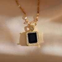 Casual Simple Style Square Titanium Steel Copper Plating Inlay Zircon Pendant Necklace main image 4