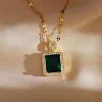 Casual Simple Style Square Titanium Steel Copper Plating Inlay Zircon Pendant Necklace main image 2