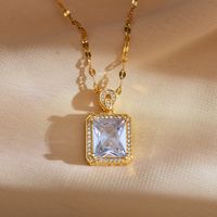 Casual Simple Style Square Titanium Steel Copper Plating Inlay Zircon Pendant Necklace main image 3