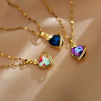 Simple Style Shiny Heart Shape Titanium Steel Copper Plating Inlay Zircon Pendant Necklace main image 4