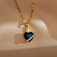 Simple Style Shiny Heart Shape Titanium Steel Copper Plating Inlay Zircon Pendant Necklace sku image 1