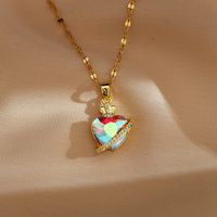 Simple Style Shiny Heart Shape Titanium Steel Copper Plating Inlay Zircon Pendant Necklace sku image 2