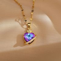 Simple Style Shiny Heart Shape Titanium Steel Copper Plating Inlay Zircon Pendant Necklace main image 6