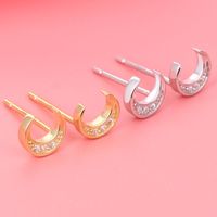 1 Pair Simple Style Moon Plating Inlay Sterling Silver Zircon 18k Gold Plated Ear Studs main image 1