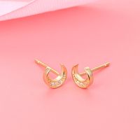 1 Pair Simple Style Moon Plating Inlay Sterling Silver Zircon 18k Gold Plated Ear Studs main image 3