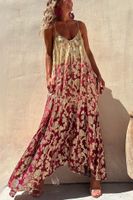 Women's Swing Dress Vacation Printing Sleeveless Gradient Color Maxi Long Dress Holiday sku image 5