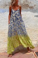 Women's Swing Dress Vacation Printing Sleeveless Gradient Color Maxi Long Dress Holiday sku image 9