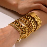 304 Stainless Steel 18K Gold Plated IG Style Plating Inlay Solid Color Zircon Bracelets main image 1