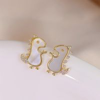 1 Pair Cute Simple Style Dinosaur Plating Inlay Copper Shell Zircon 14k Gold Plated Ear Studs main image 1