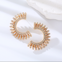 1 Pair Elegant Luxurious C Shape Rectangle Plating Inlay Alloy Rhinestones Gold Plated Ear Studs sku image 4