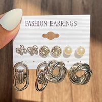 1 Set Nordic Style Basic Flower Butterfly Inlay Zinc Alloy Artificial Rhinestones Artificial Pearls Earrings sku image 8