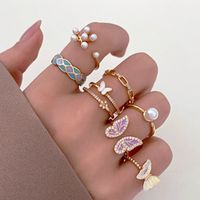 Ig Style Basic Geometric Butterfly Copper Plating Inlay Zircon 14k Gold Plated Open Rings main image 1