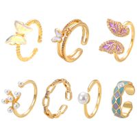 Ig Style Basic Geometric Butterfly Copper Plating Inlay Zircon 14k Gold Plated Open Rings main image 3