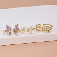 Ig Style Basic Geometric Butterfly Copper Plating Inlay Zircon 14k Gold Plated Open Rings main image 2