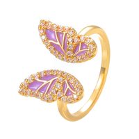 Ig Style Basic Geometric Butterfly Copper Plating Inlay Zircon 14k Gold Plated Open Rings sku image 6