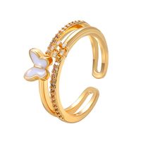 Ig Style Basic Geometric Butterfly Copper Plating Inlay Zircon 14k Gold Plated Open Rings sku image 5