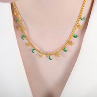 Elegant Streetwear Geometric Star Moon Titanium Steel Enamel Plating 18k Gold Plated Bracelets Necklace sku image 8