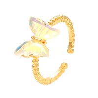Ig Style Basic Geometric Butterfly Copper Plating Inlay Zircon 14k Gold Plated Open Rings sku image 4