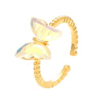 Style Ig De Base Géométrique Papillon Le Cuivre Placage Incruster Zircon Plaqué Or 14k Anneau Ouvert sku image 4