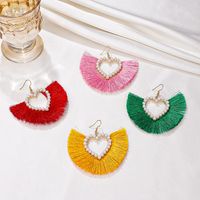 1 Pair Vacation Sector Heart Shape Plating Inlay Alloy Artificial Pearls 14k Gold Plated Drop Earrings main image 5