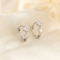 1 Pair Sweet Korean Style Star Inlay Copper Zircon Hoop Earrings main image 4