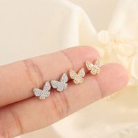 1 Pair Elegant Butterfly Inlay Copper Zircon Ear Studs main image 1