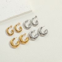 1 Pair Elegant Luxurious Classic Style C Shape Round Solid Color Plating 304 Stainless Steel Earrings main image 3