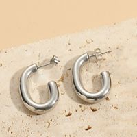 1 Pair Elegant Luxurious Classic Style C Shape Round Solid Color Plating 304 Stainless Steel Earrings sku image 1