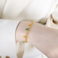 Elegant Streetwear Geometric Star Moon Titanium Steel Enamel Plating 18k Gold Plated Bracelets Necklace sku image 2