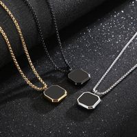 Stainless Steel Titanium Steel 18K Gold Plated Punk Epoxy Square Pendant Necklace Long Necklace main image 1