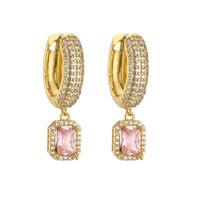 1 Pair Elegant Shiny Square Plating Inlay Copper Artificial Diamond 18k Gold Plated Drop Earrings main image 5