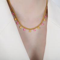 Elegant Streetwear Geometric Star Moon Titanium Steel Enamel Plating 18k Gold Plated Bracelets Necklace sku image 7