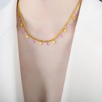 Elegant Streetwear Geometric Star Moon Titanium Steel Enamel Plating 18k Gold Plated Bracelets Necklace sku image 9