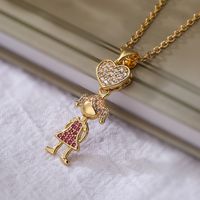 Simple Style Commute Human Heart Shape Copper Plating Inlay Zircon 18k Gold Plated Pendant Necklace sku image 2