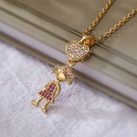 Simple Style Commute Human Heart Shape Copper Plating Inlay Zircon 18k Gold Plated Pendant Necklace main image 3