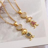 Simple Style Commute Human Heart Shape Copper Plating Inlay Zircon 18k Gold Plated Pendant Necklace main image 1