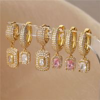 1 Pair Elegant Shiny Square Plating Inlay Copper Artificial Diamond 18k Gold Plated Drop Earrings main image 1