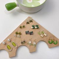 1 Pair Japanese Style Square Water Droplets Flower Inlay Imitation Pearl Alloy Rhinestones Earrings main image 1