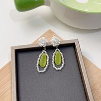 1 Pair Japanese Style Square Water Droplets Flower Inlay Imitation Pearl Alloy Rhinestones Earrings sku image 10